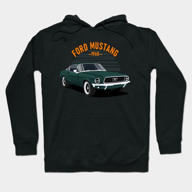 Classic Car  Mustang 1968 Dark Green Hoodie by masjestudio